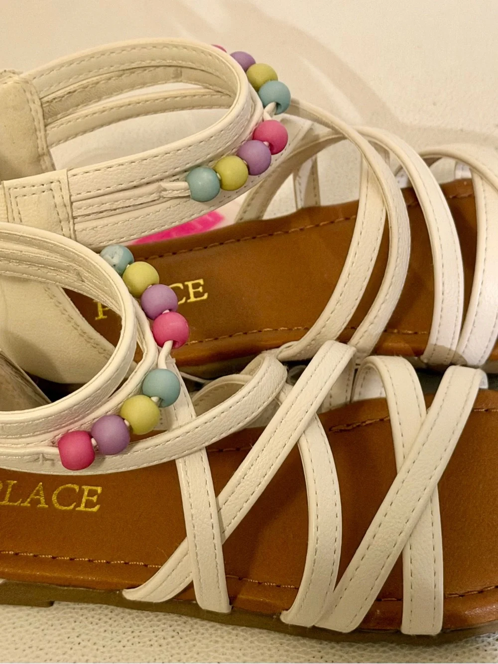The Children’s Place Girls White Beaded Gladiator Sandals Size 1 NWT Summer